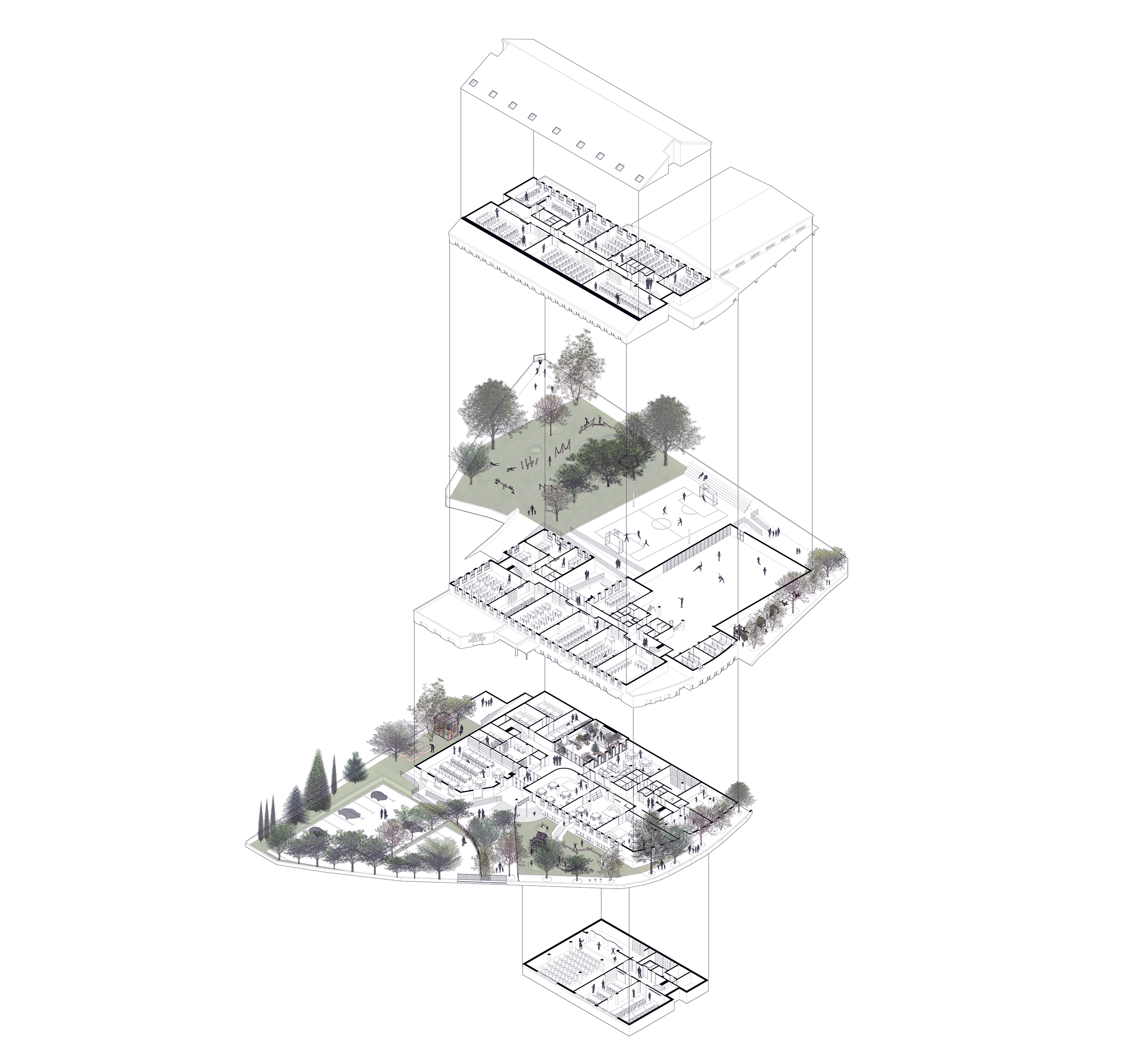 1.1 INFOGRAÍAS PARA LA REHABILITACIÓN DEL COLEGIO BOUZA BREY AXONOMETRIA EXTRUSIONADA