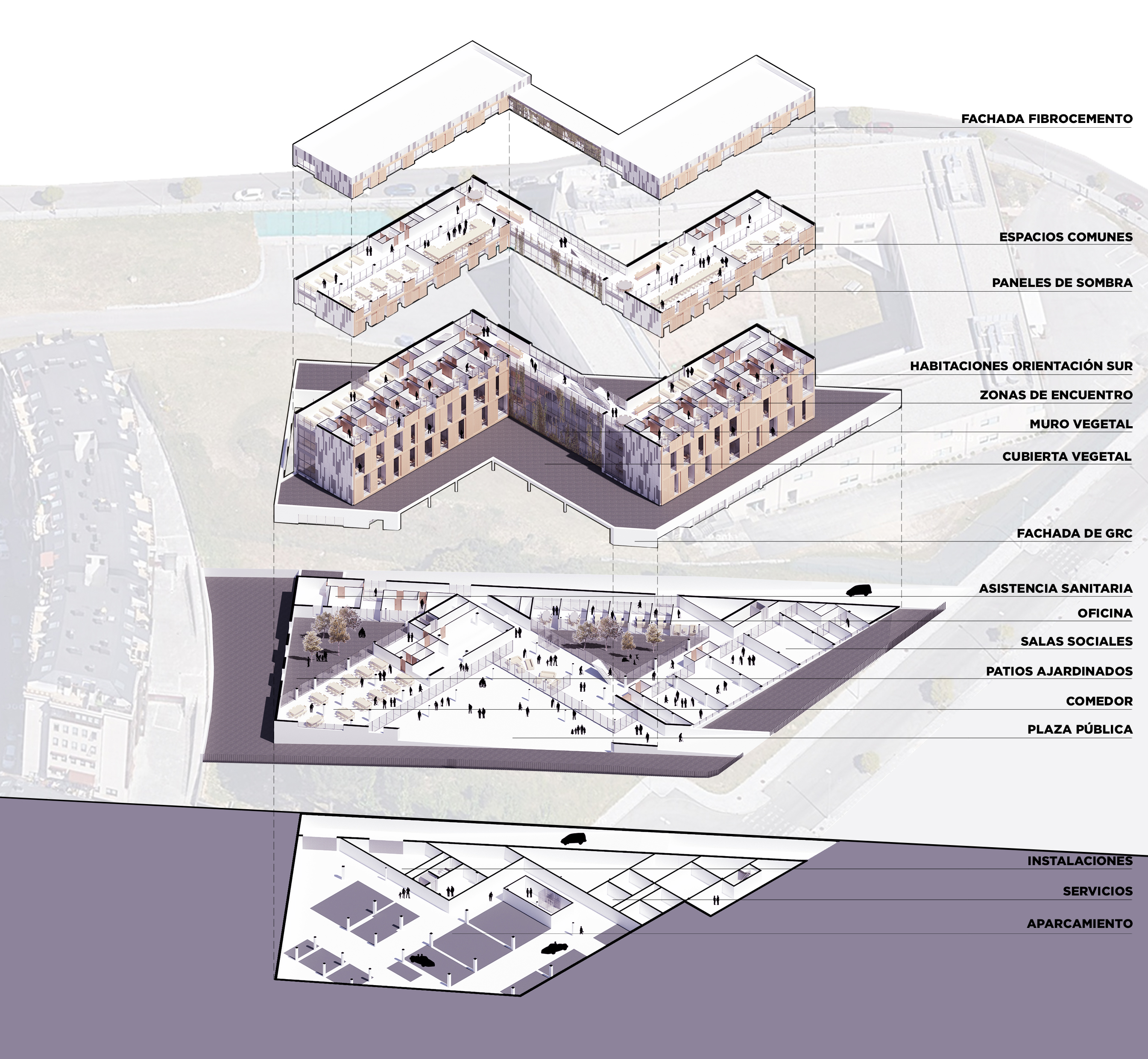 2.1. CONCURSO PARA RESIDENCIA DE ANCIANOS EN OURENSE AXONOMETRÍA EXTRUSIONADA